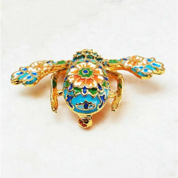 New Joan Rivers CLOISONNE BEE PIN Brooch Crystal Rhinestones Enameled Gold Boxed - Picture 7 of 8